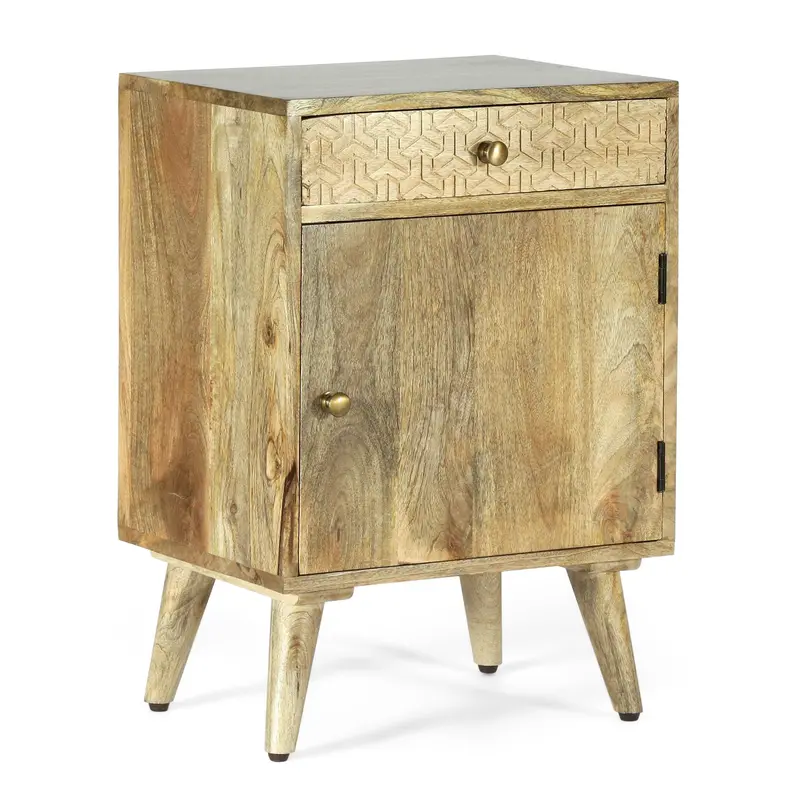 Storage-Focused Bohemian Mango Wood Nightstand In Natural Finish - Nh965413 1
