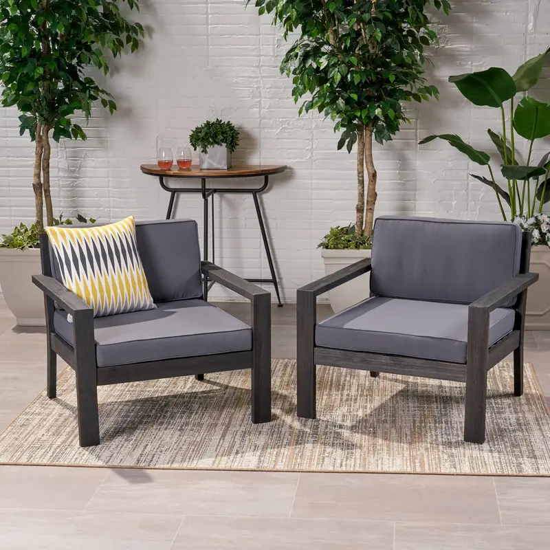 Stylish Acacia Wood Outdoor Club Chairs With Cushions – 2-Piece Set (Nh370013) 1