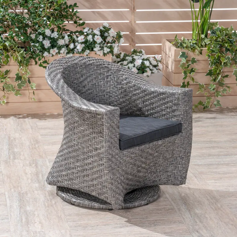 Swivel-Base Wicker Outdoor Accent Chair – Nh220603 1