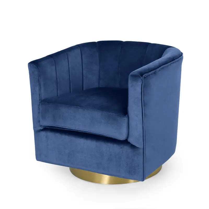 Swivel Club Chair In Channel-Stitched Velvet With Glam Design - Nh728413 1