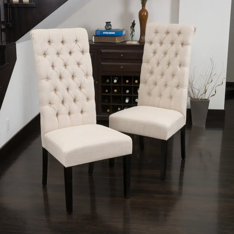 Tall Tufted Dark Beige Dining Chairs – Pair (Model Nh009432) 1