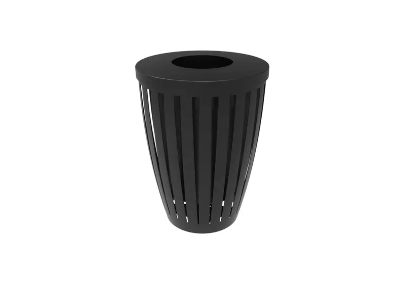 Tapered Downtown Trash Receptacle With Flat Lid – Playground Installation 1