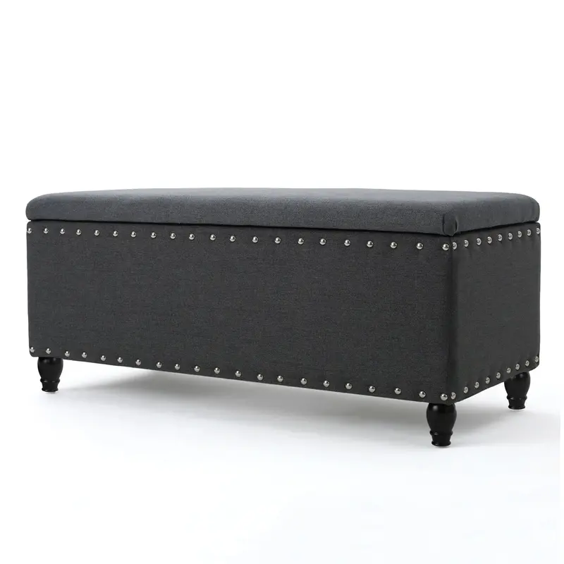 Tatiana Storage Ottoman – Contemporary Fabric Footstool With Nailhead Trim & Hidden Compartment 1
