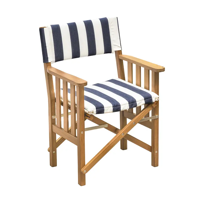 Teak Director’S Chair Ii With Navy-And-White Striped Cushion 1