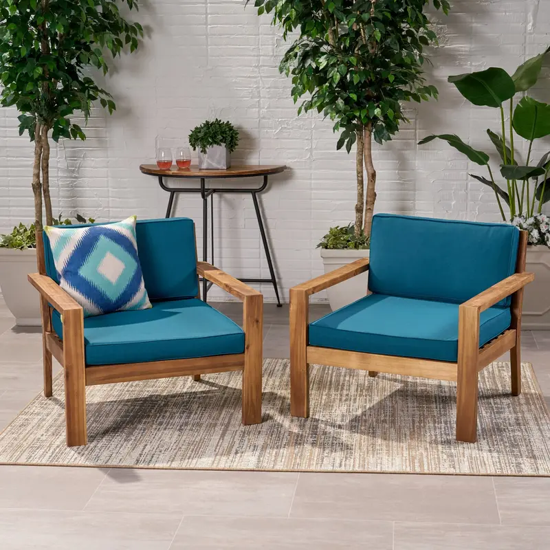 Teak-Finished Acacia Outdoor Club Chairs With Cushions – 2-Piece Set (Nh770013) 1