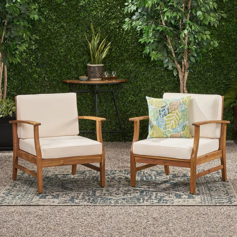 Teak-Finished Acacia Wood Outdoor Club Chairs With Waterproof Cushion – Nh222203 1