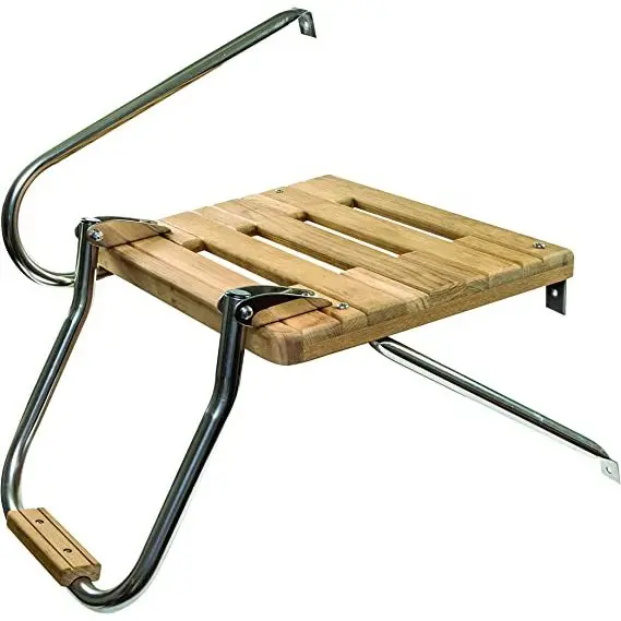 Teak Swim Platform With 2-Step Telescoping Ladder For Outboard Engines 1