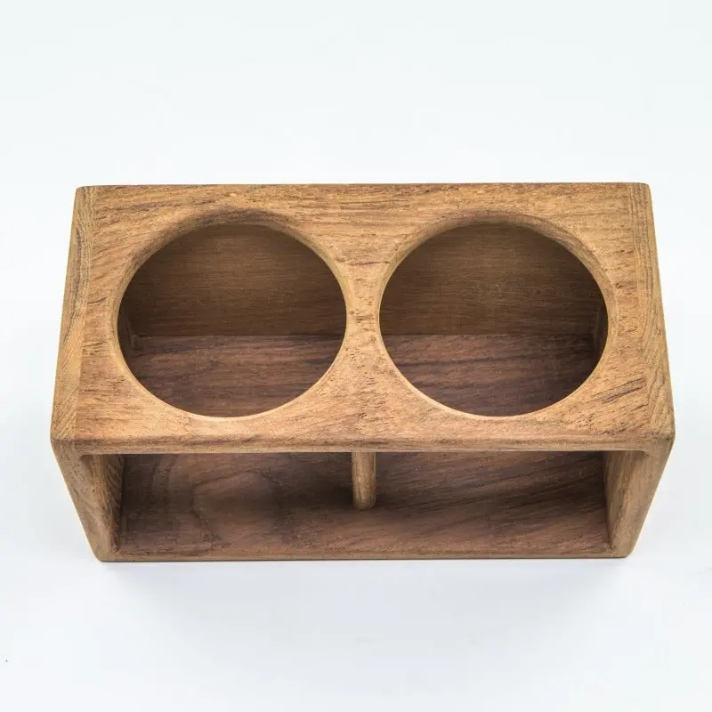 Teak Two-Stem Glass Display Holder 1