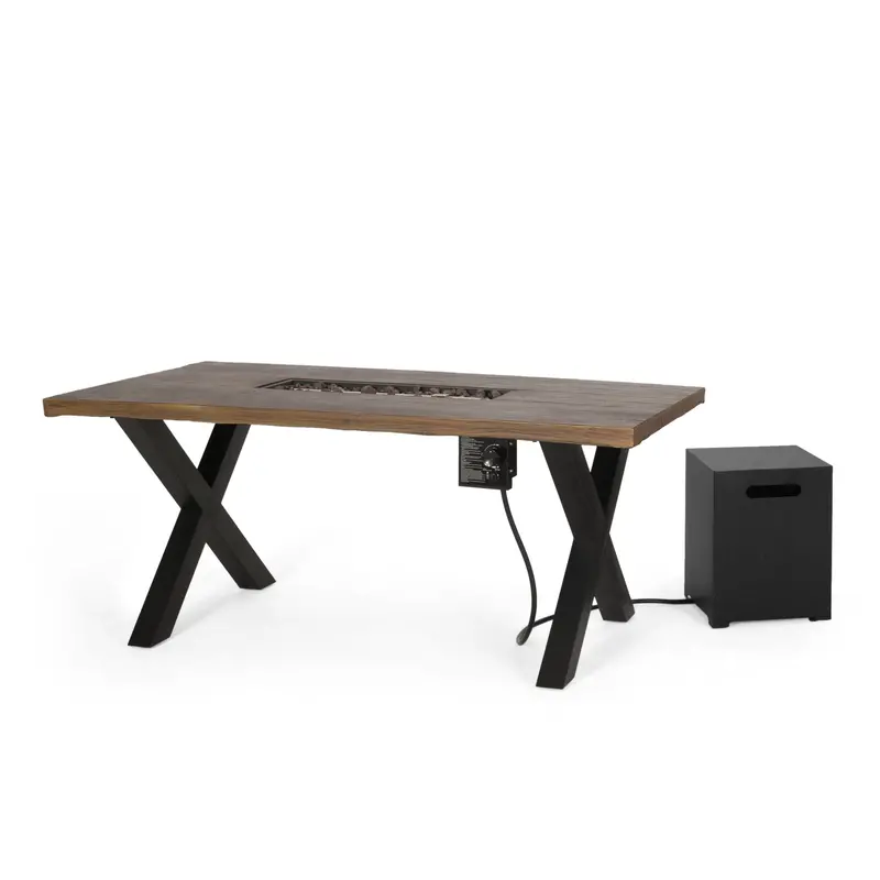 Textured Brown Walnut Fire Pit Dining Table – High-Btu Outdoor Dining Solution With Propane Support (Nh895513) 1