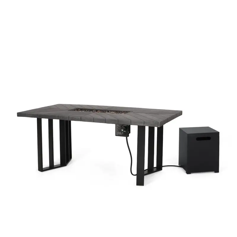 Textured Gray Oak Fire Pit Dining Table – 40,000 Btu Outdoor Table With Integrated Tank Storage (Nh795513) 1