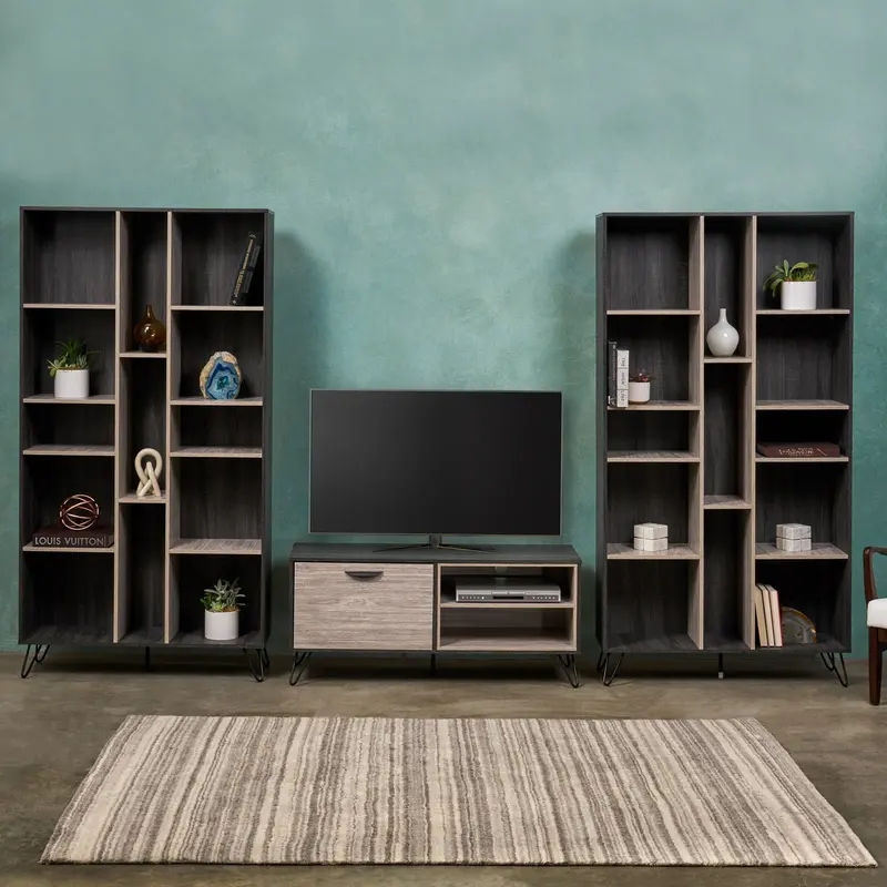 Three-Piece Mid-Century Living Room Set: Tv Stand And Matching Bookcases - Nh278903 1
