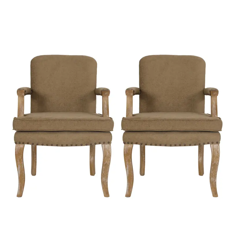 Tim French-Style Dining Arm Chairs With Nailhead Accents – Pair 1