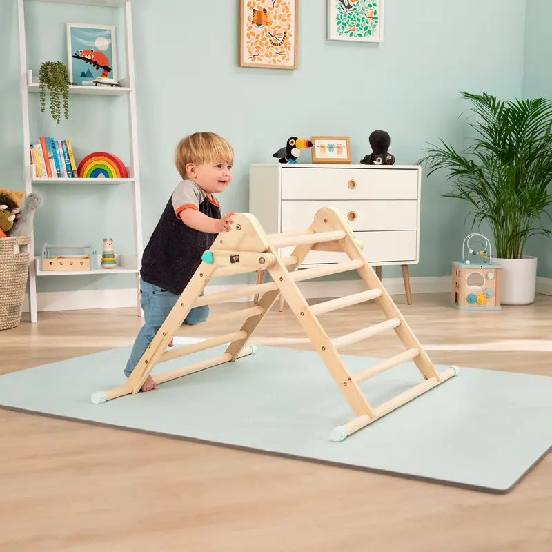 Tp Active-Tots Pikler-Style Wooden Climbing Triangle – Natural Wood Toddler Climber For Balance & Strength 1