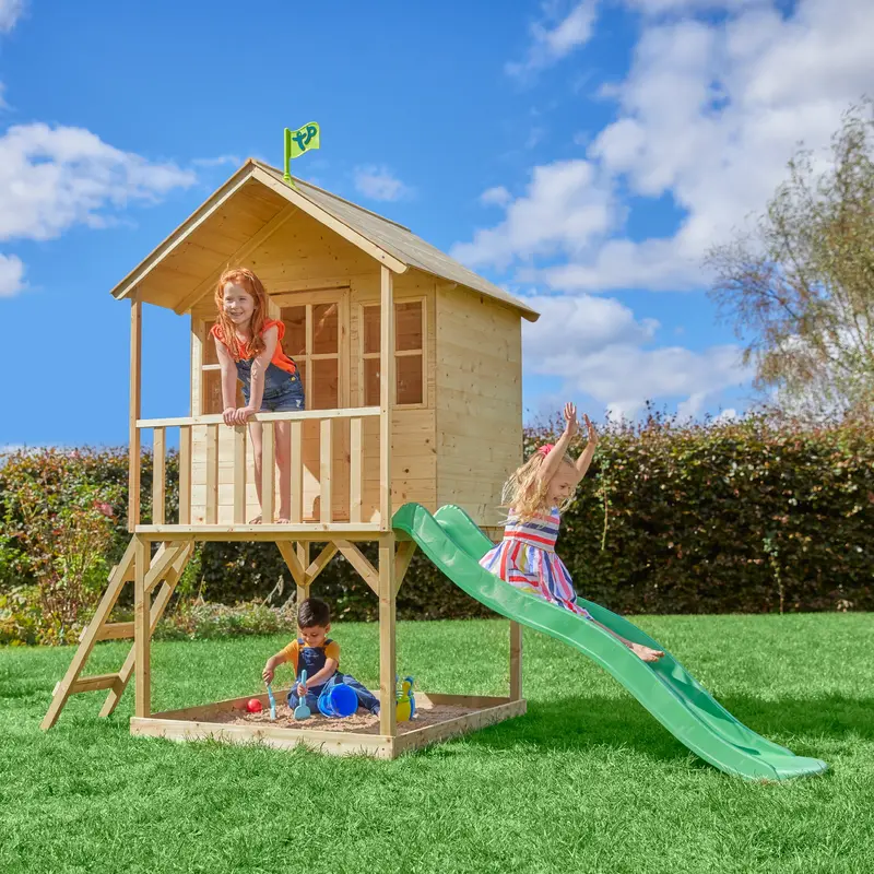 Tp Toys Hill Top Tower Wooden Playhouse – Compact Outdoor Play Structure With Slide 1