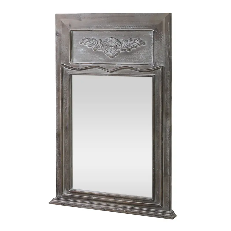 Traditional Acacia Wood Wall Mirror – Whitewashed Gray Finish 1