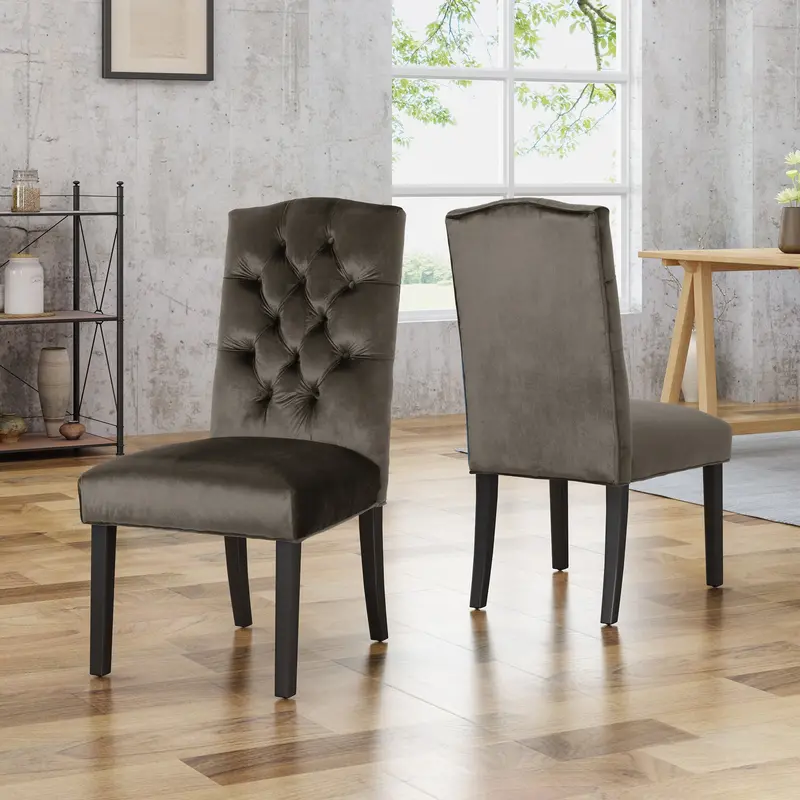 Traditional Crown-Topped Velvet Dining Chairs – Set Of 2 (Nh567303) 1