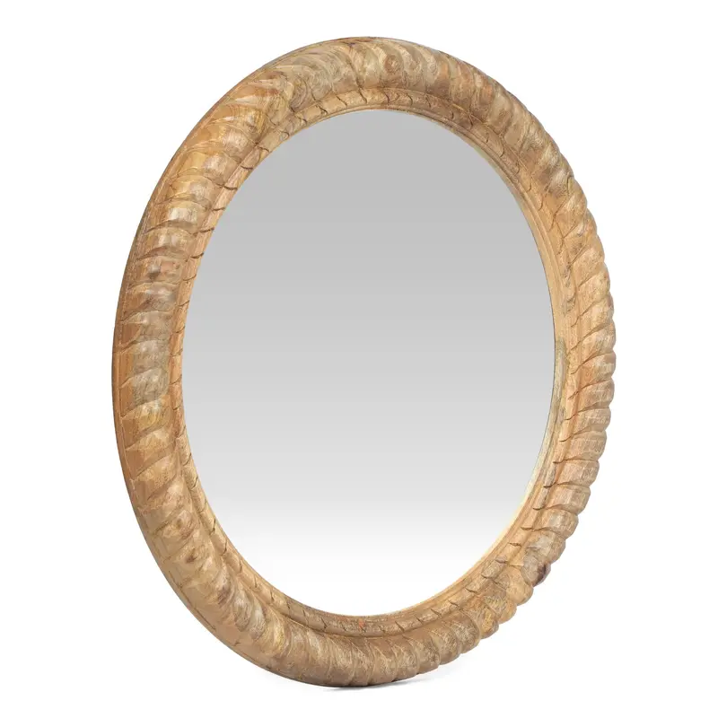 Traditional Mango Wood Round Wall Mirror In Natural Finish - Nh084413 1