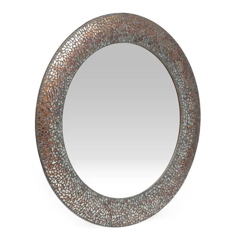 Traditional Round Mosaic Mirror – Golden Brown Frame With Handset Tile Detailing 1