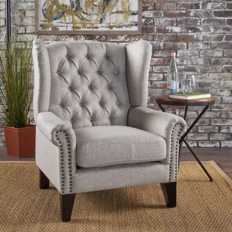 Traditional Wingback Tufted Fabric Accent Chair – Nh580203 1