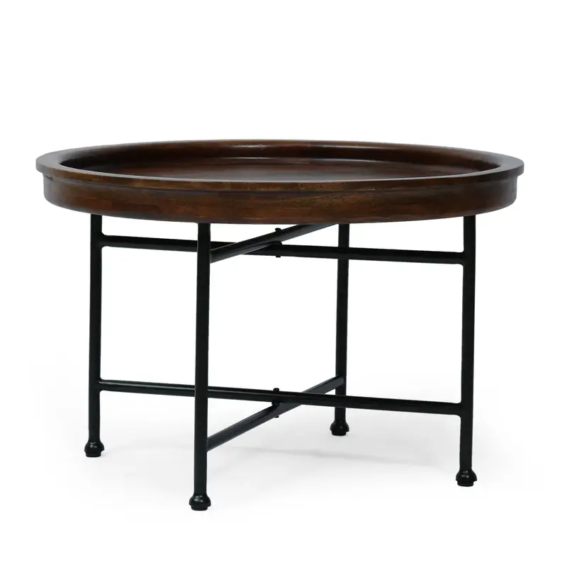 Tray-Top Mango Wood Coffee Table In Walnut Brown With Black Frame - Nh009413 1