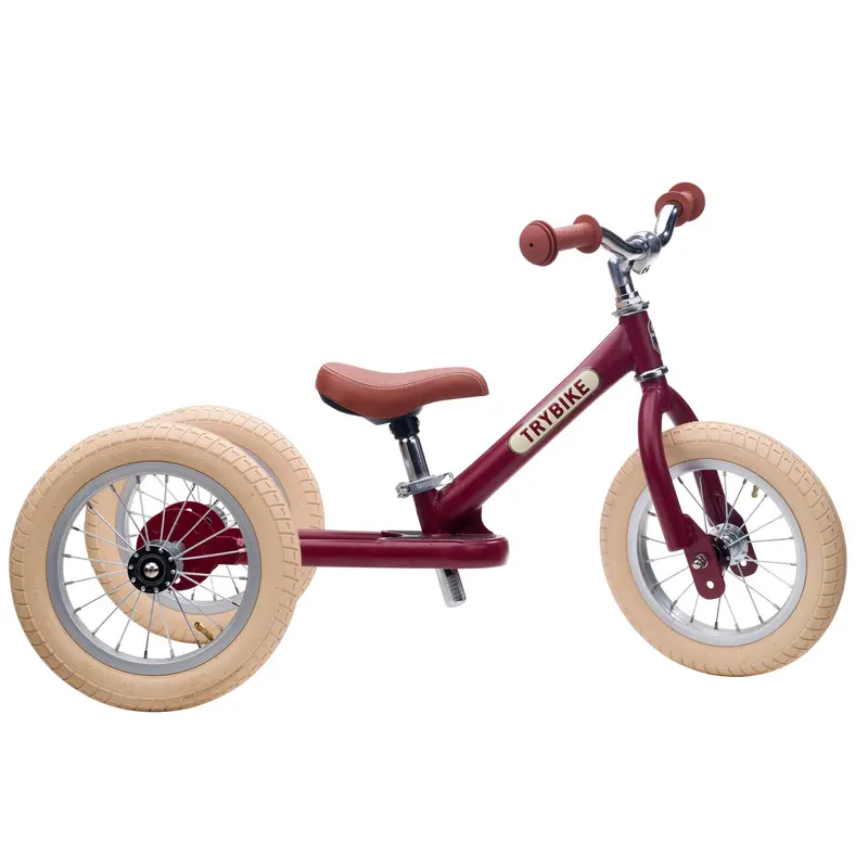 Trybike 2-In-1 Steel Tricycle & Balance Bike – Vintage Matte Red Finish 1