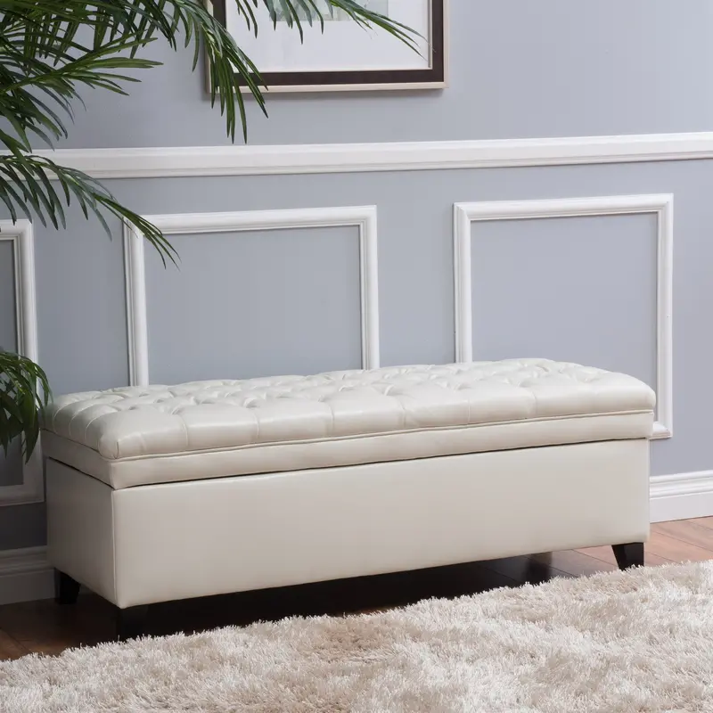 Tufted Leather Storage Bench Ottoman – Nh668692 1