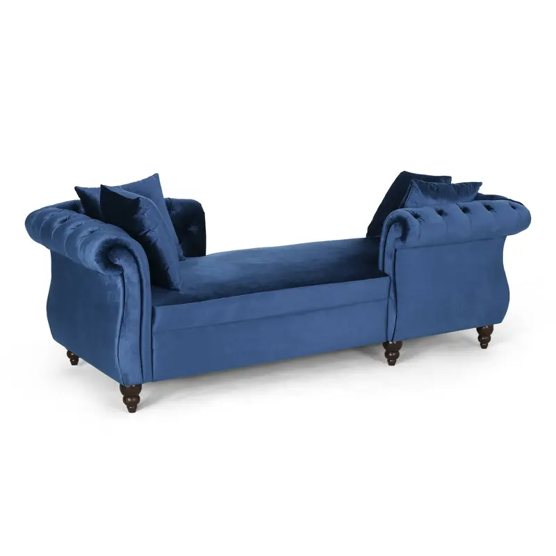 Tufted Velvet Tete-A-Tete Chaise With Accent Pillows - Nh838413 1