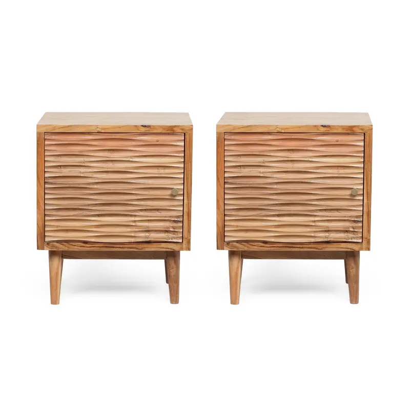 Twin Acacia Wood Nightstands – Matching Boho Handcrafted Set, Natural Finish, Nh655413 1
