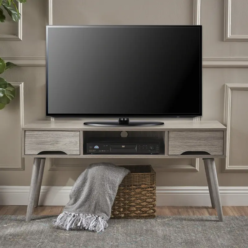 Two-Drawer Mid-Century Tv Stand With Integrated Shelf - Nh973203 1