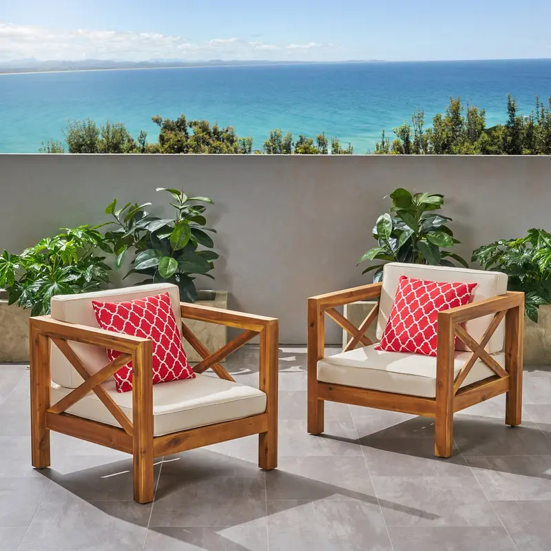 Two-Piece Acacia Wood Outdoor Club Chairs With Cushions – Nh673803 1