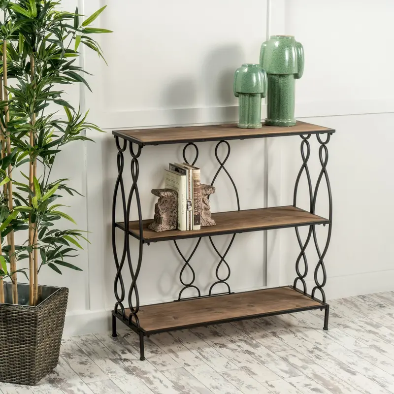 Two-Tier Industrial-Style Firwood Bookshelf – Rustic Modern Storage (Nh633892) 1