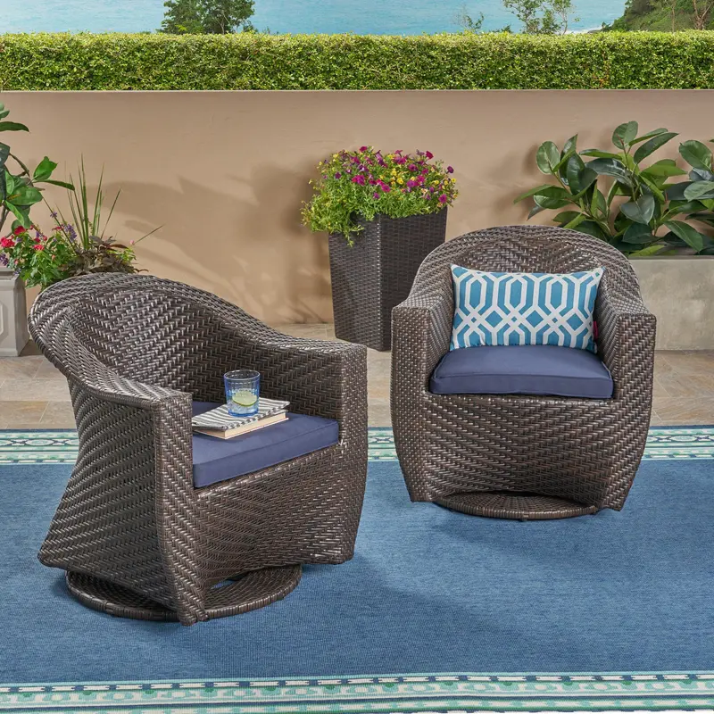 Two-Tone Navy And Brown Wicker Patio Swivel Chairs – Nh012703 1