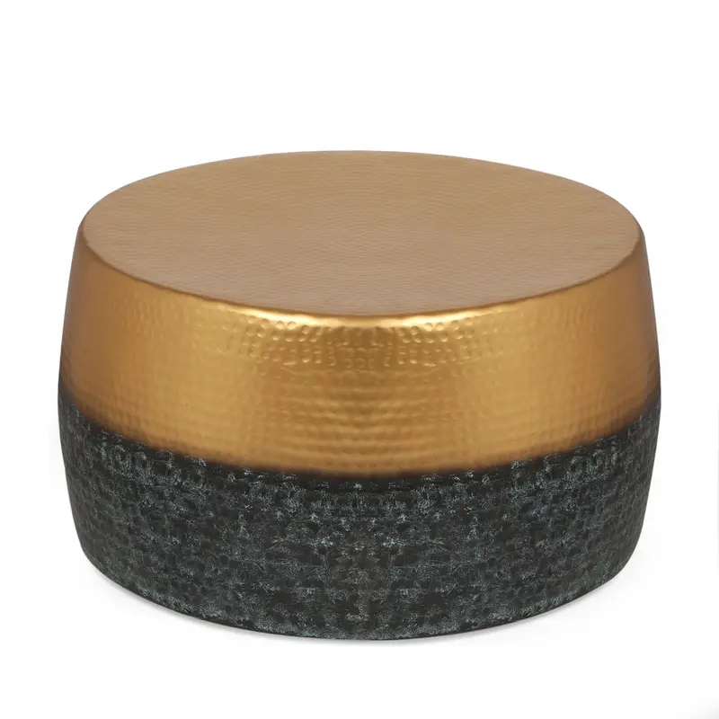 Two-Toned Aluminum Drum Coffee Table In Brass And Patina Blue – Nh220513 1