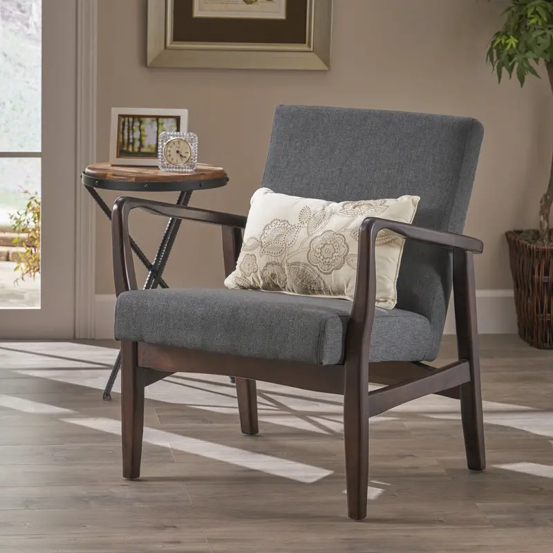 Upholstered Mid-Century Fabric Club Chair With Tailored Detailing - Nh756403 1