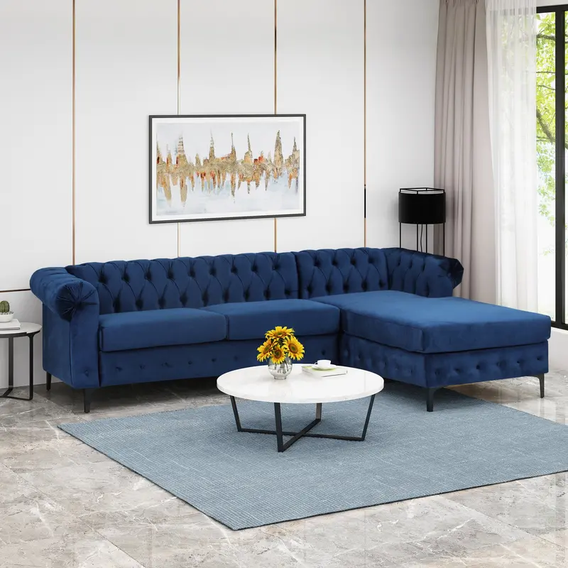 Velvet 3-Piece Sectional Sofa With Chaise – Nh621213 1