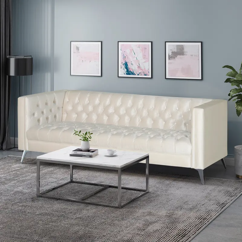 Velvet 3-Seater Sofa With Deep Diamond Tufting – Nh263213 1