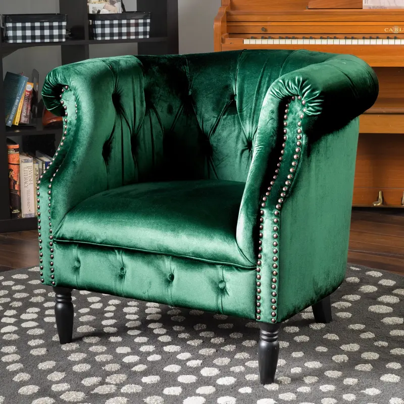 Velvet Button-Tufted Rolled-Back Tub Chair – Nh588003 1