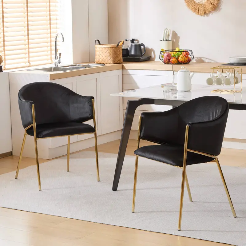 Velvet Dining Chairs – Gold-Finished Metal Frame, Luxe Upholstered Pair 1