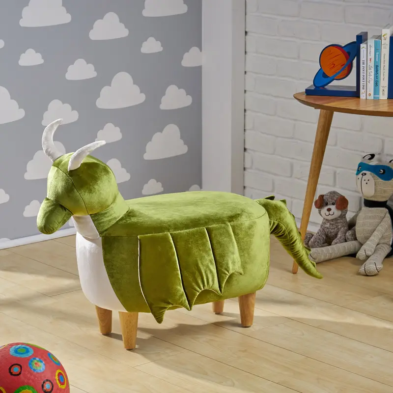 Velvet Dragon-Shaped Ottoman – Whimsical Kids’ Seating Option - Nh352013 1