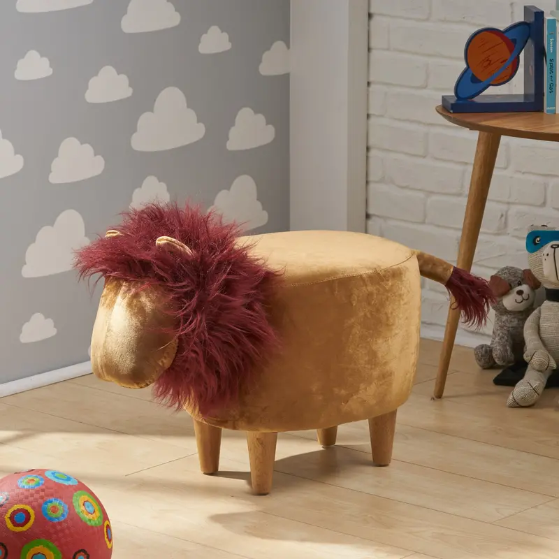 Velvet Lion Ottoman – Fun Animal Design For Children’S Spaces - Nh452013 1