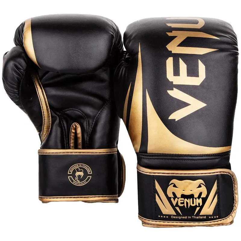 Venum Challenger 2.0 Boxing Gloves – 16 Oz, Black & Gold With Hook-And-Loop Closure 1