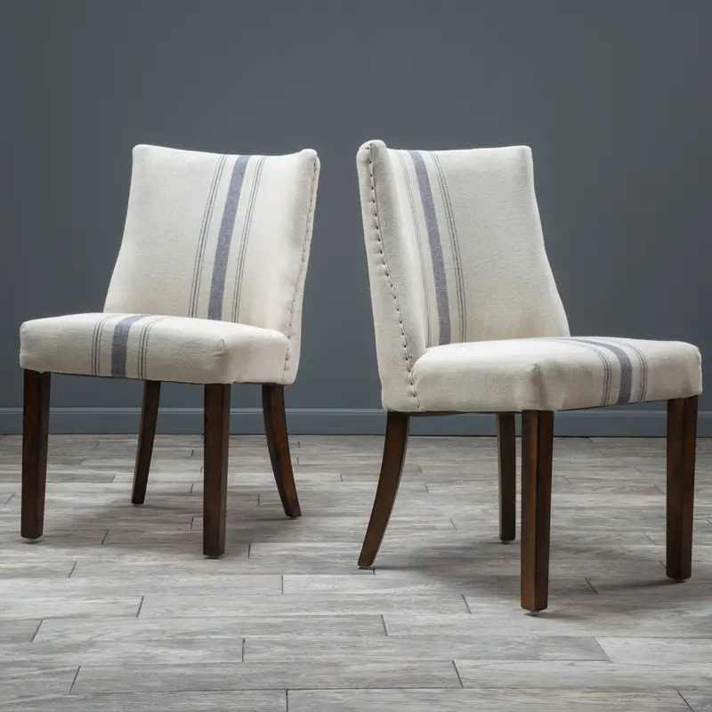 Vibrant Blue Stripe Fabric Dining Chairs – Pair (Model Nh023592) 1