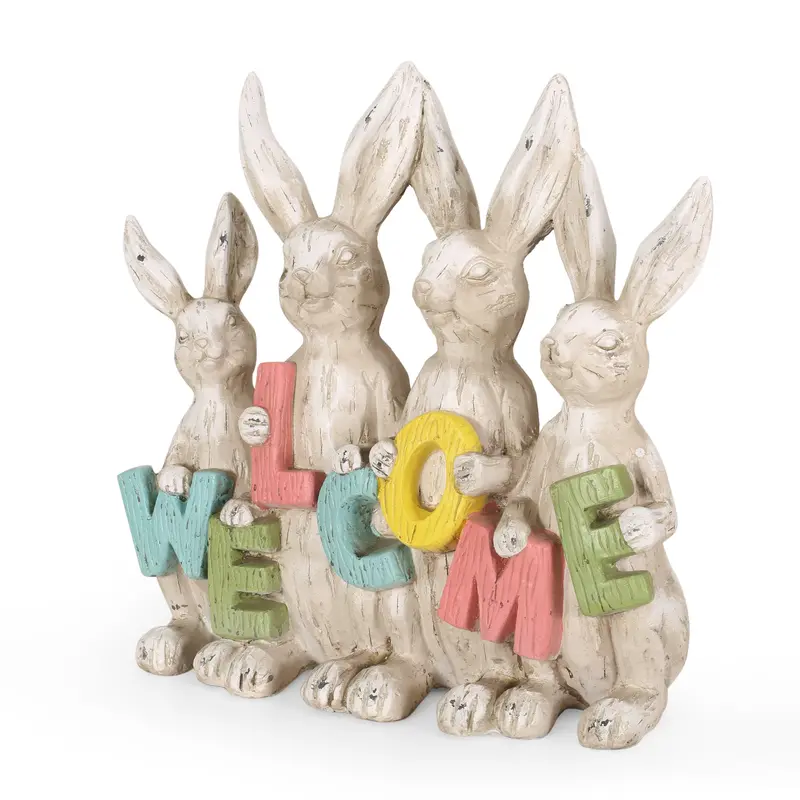 Vibrant Multi-Colored Outdoor Rabbit Family Garden Sculpture 1