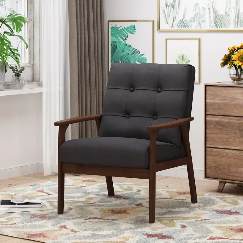 Waffle-Textured Tufted Mid-Century Armchair - Nh700903 1