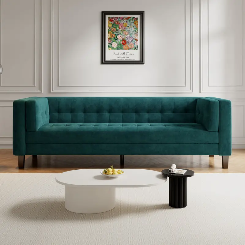 Waffle-Textured Velvet Sofa In Modern Silhouette 1