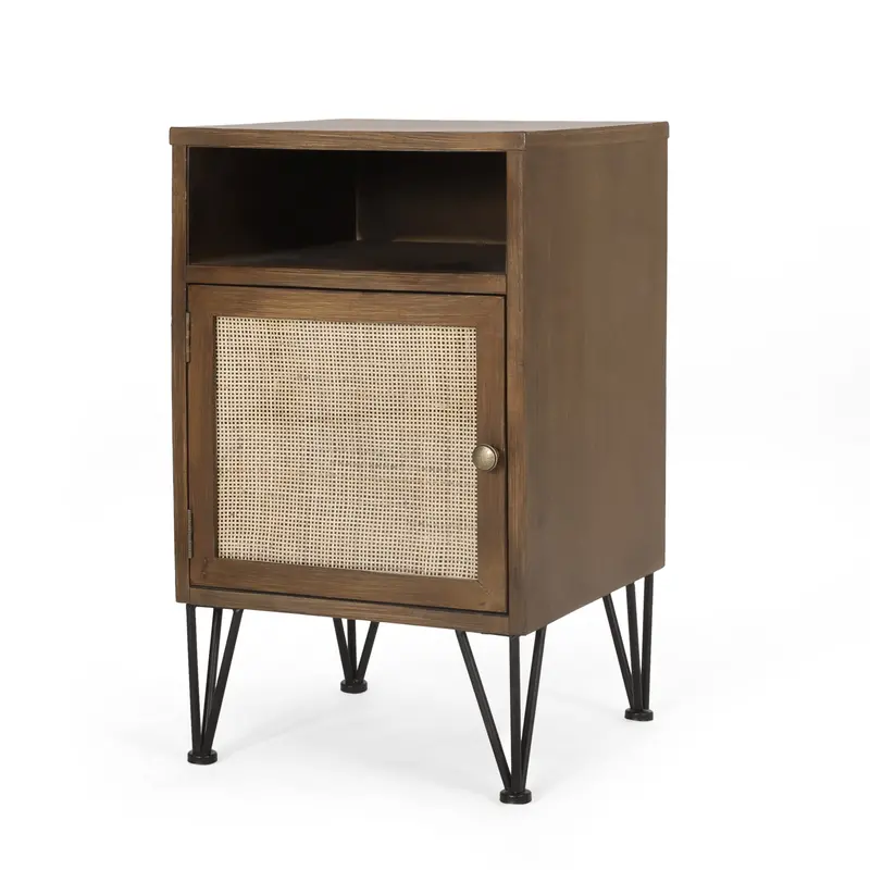 Walnut Contemporary End Table With Concealed Storage – Natural And Matte Black Finish - Nh592513 1