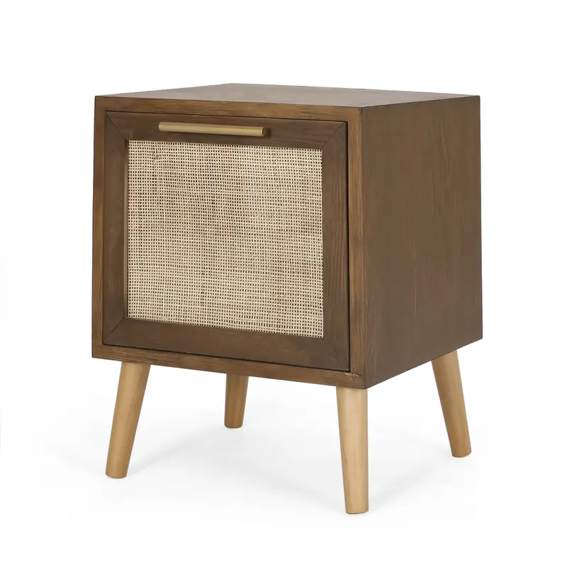Walnut End Table With Hidden Storage – Natural Wood And Antique Gold Trim - Nh492513 1