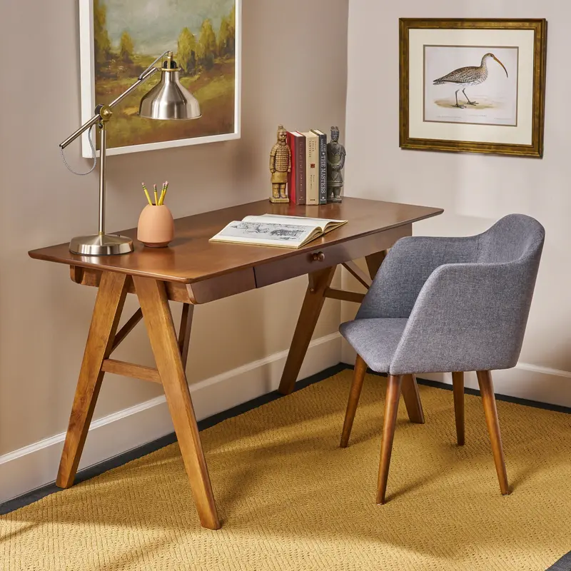 Walnut-Finished Mid-Century Wood Desk – Compact Design - Nh235403 1