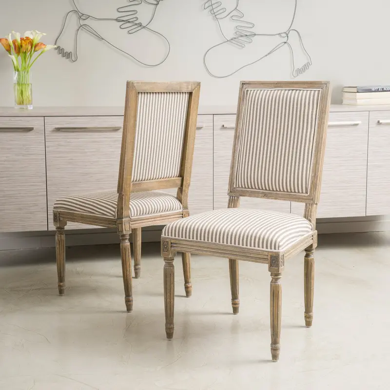 Weathered Dark Coffee Striped Dining Chairs – 2-Piece Set (Model Nh641592) 1