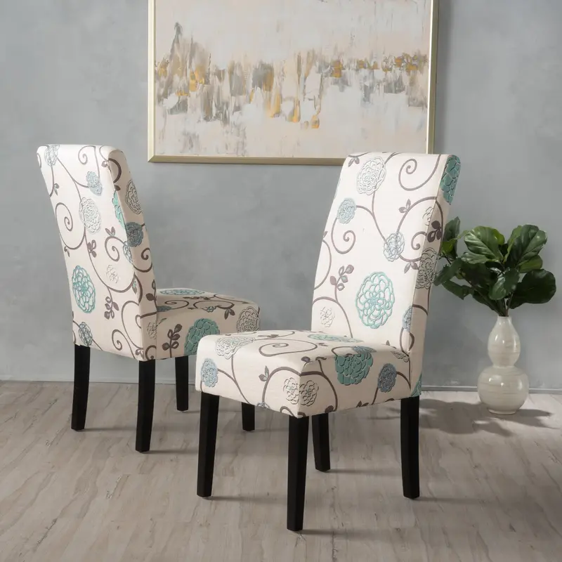 White-And-Blue Floral Print Fabric Dining Chairs – Set Of 2 (Nh844992) 1